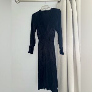 Zara Black Long-Sleeve Wrap-Style Dress